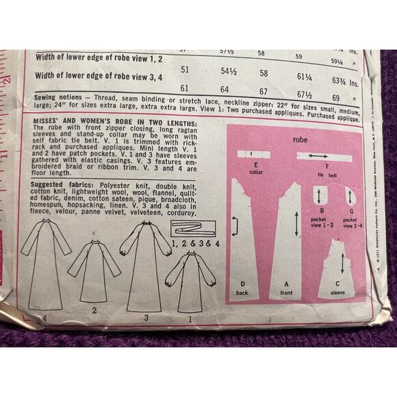 Simplicity 9722 Pattern house coat robe 1970s size 16 - Picture 6 of 6